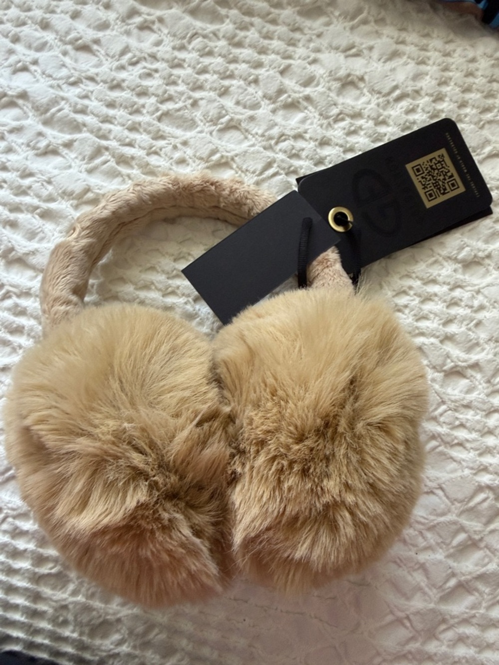 Goldbergh Plush Faux Fur Earmuffs in Beige